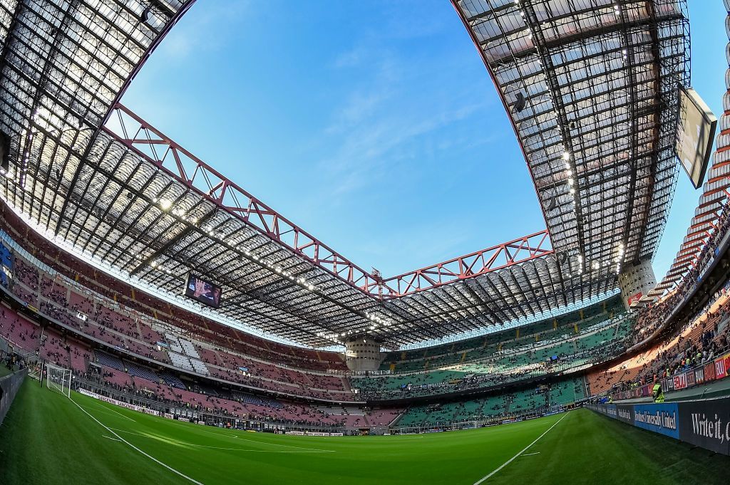 STADIO GIUSEPPE MEAZZA, MILAN, ITALY - 2019/04/27: A general view of Giuseppe Meazza stadium (also known as San Siro stadium) seen prior to the Serie A football match between FC Internazionale and Juventus FC. The match ended in a 1-1 tie. (Photo by Nicolò Campo/LightRocket via Getty Images)