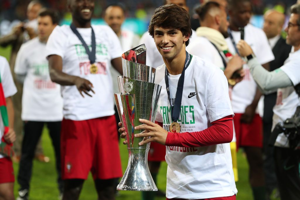 Portugal's forward Joao Felix poses with the trophy after winning the UEFA Nations League Final football match between Portugal and Netherlands, at the Dragao stadium in Porto, Portugal, on June 9, 2019. (Photo by Pedro Fiúza/NurPhoto via Getty Images)