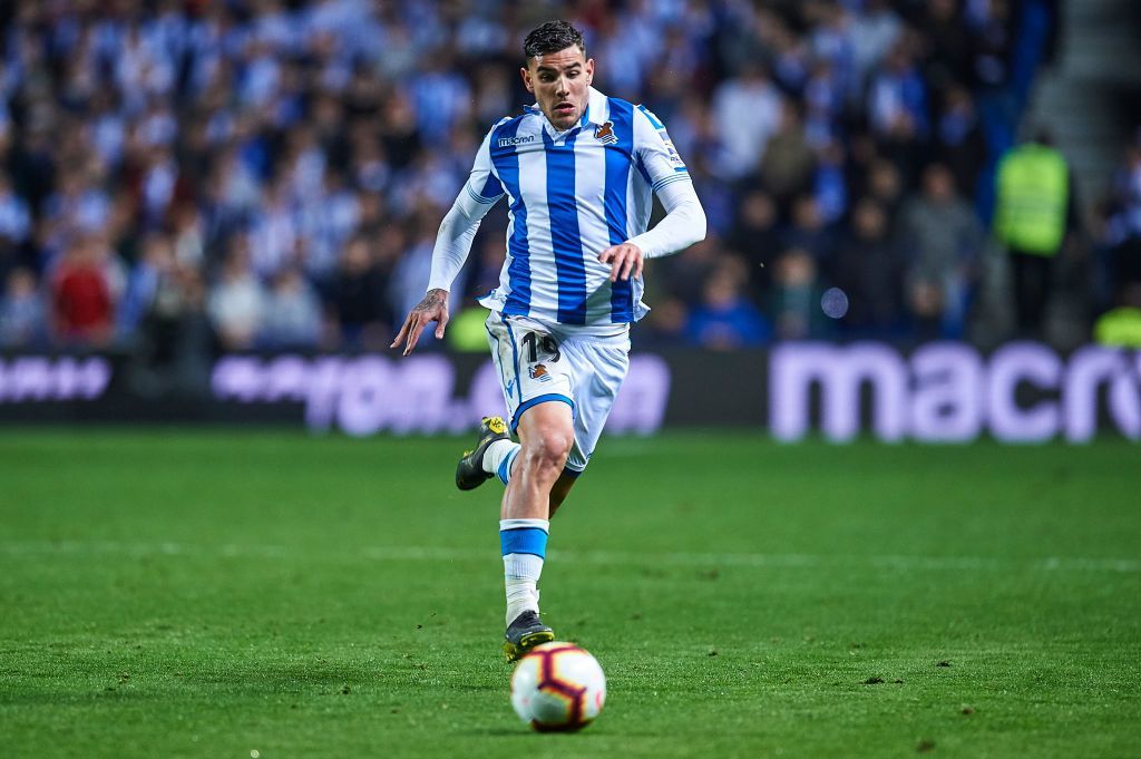 SAN SEBASTIAN, SPAIN - MARCH 15: Theo Hernandez of Real Sociedad runs with the ball during the La Liga match between Real Sociedad and Levante UD at Estadio Anoeta on March 15, 2019 in San Sebastian, Spain. (Photo by Juan Manuel Serrano Arce/Getty Images)