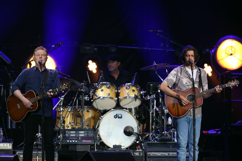 LONDON, ENGLAND - JUNE 23: Don Henley and Deacon Frey of The Eagles perform live on stage at Wembley Stadium on June 23, 2019 in London, England. (Photo by Simone Joyner/Getty Images)