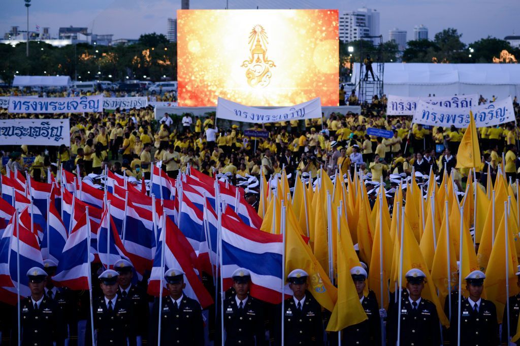 Thai officials and members of the public during the celebrations for Thai King Maha Vajiralongkorns 67th birthday at Sanam Luang in Bangkok, Thailand, 28 July 2019. (Photo by Anusak Laowilas/NurPhoto via Getty Images)
