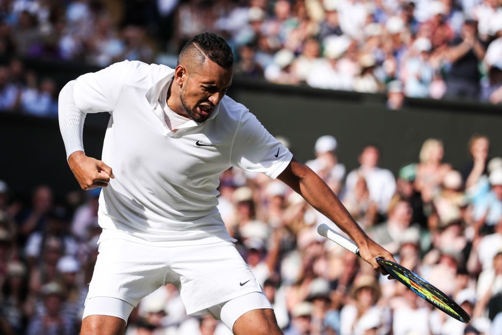 كيريوس يعترف بتعمده إصابة نادال خلال بطولة ويمبلدون للتنس (صور) 2 LONDON, ENGLAND - JULY 04: Nick Kyrgios of Australia reacts in his Men's Singles second round match against Rafael Nadal of Spain during Day four of The Championships - Wimbledon 2019 at All England Lawn Tennis and Croquet Club on July 04, 2019 in London, England. (Photo by Shi Tang/Getty Images)