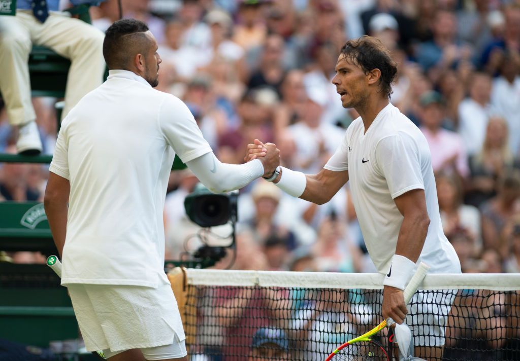 كيريوس يعترف بتعمده إصابة نادال خلال بطولة ويمبلدون للتنس (صور) 4 LONDON, ENGLAND - JULY 04: Rafael Nadal of Spain shakes hands with Nick Kyrgios of Australia during Day Four of The Championships - Wimbledon 2019 at All England Lawn Tennis and Croquet Club on July 4, 2019 in London, England. (Photo by Visionhaus/Getty Images)