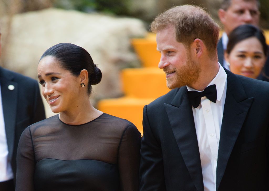 LONDON, ENGLAND - JULY 14: Prince Harry, Duke of Sussex and Meghan, Duchess of Sussex attend "The Lion King" European Premiere at Leicester Square on July 14, 2019 in London, England. (Photo by Samir Hussein/WireImage)