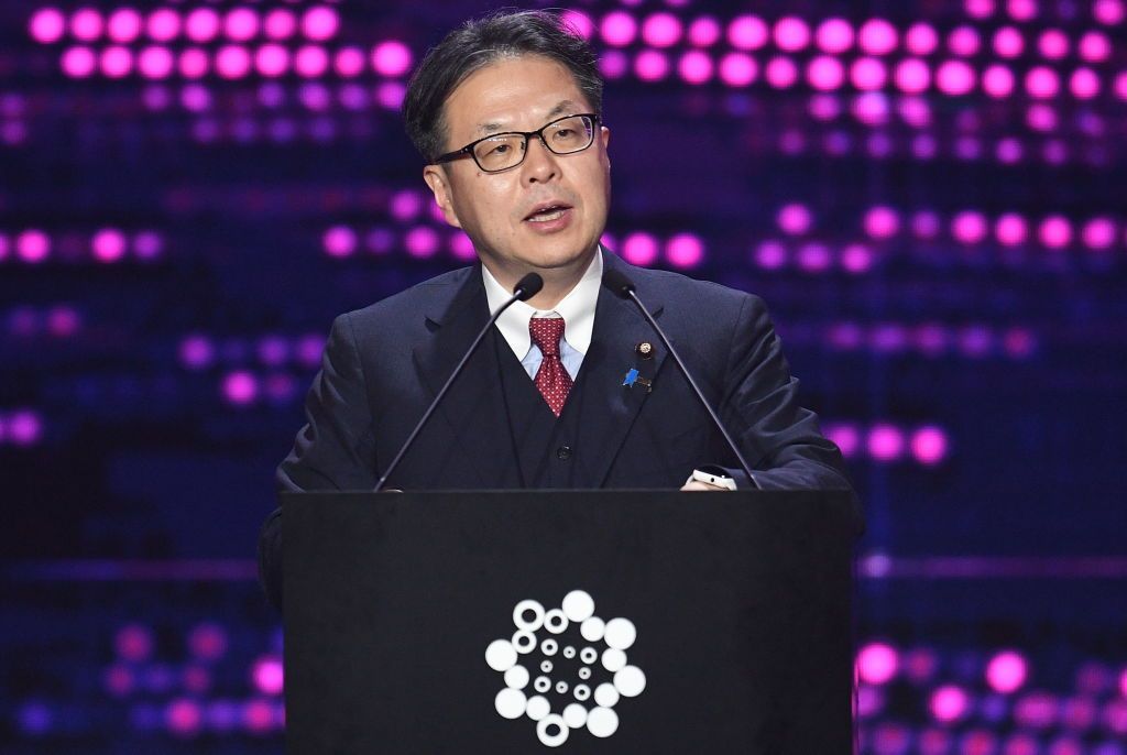YEKATERINBURG, RUSSIA JULY 9, 2017: Japan's Minister of Economy, Trade, and Industry Hiroshige Seko speaks at the opening of the 2017 Innoprom International Industrial Trade Fair. Donat Sorokin/TASS (Photo by Donat SorokinTASS via Getty Images)