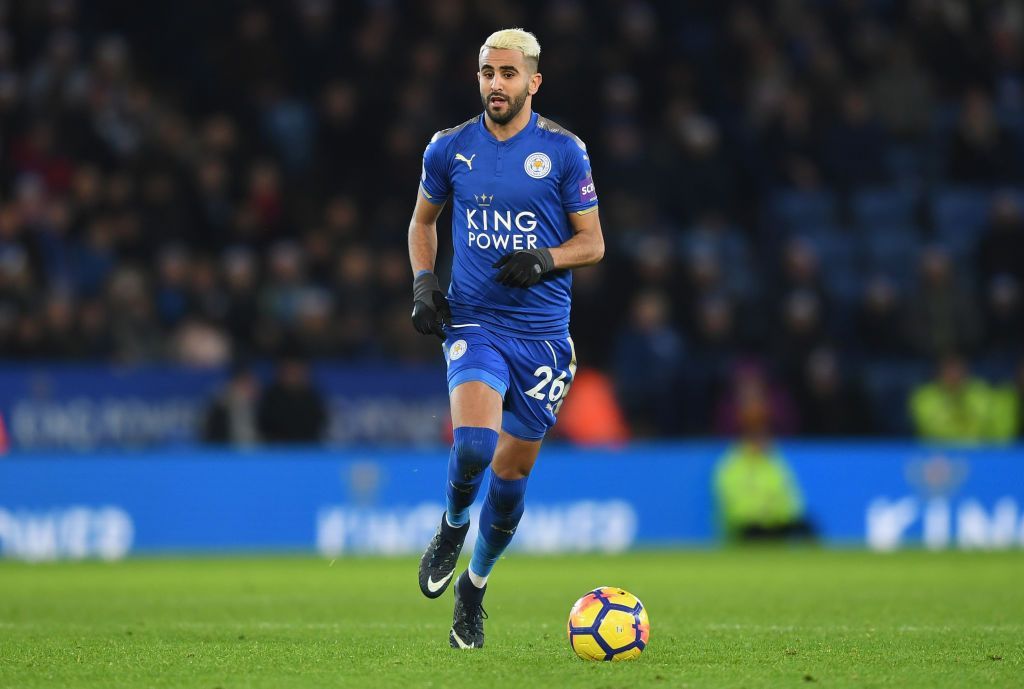 LEICESTER, ENGLAND - DECEMBER 23: Riyad Mahrez of Leicester in action during the Premier League match between Leicester City and Manchester United at The King Power Stadium on December 23, 2017 in Leicester, England. (Photo by Michael Regan/Getty Images)