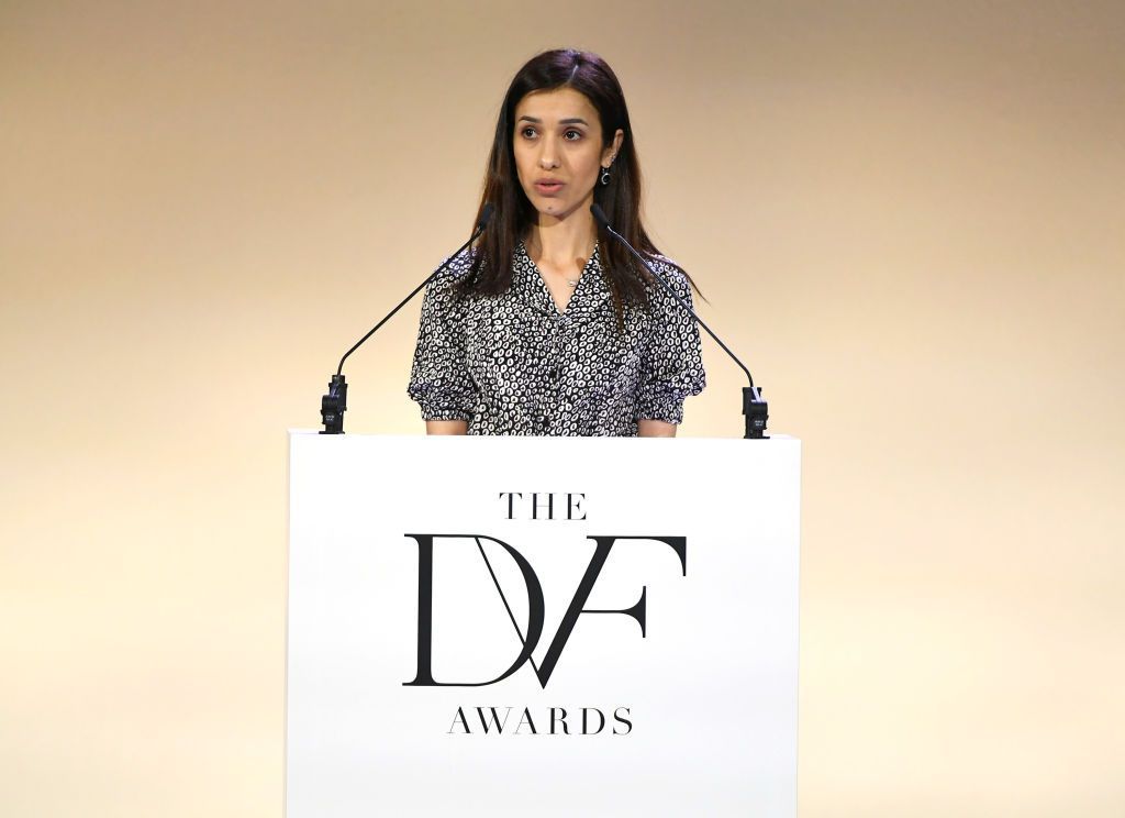 NEW YORK, NEW YORK - APRIL 11: Nadia Murad speaks onstage at the 10th Annual DVF Awards at Brooklyn Museum on April 11, 2019 in New York City. (Photo by Nicholas Hunt/Getty Images for DVF Awards)
