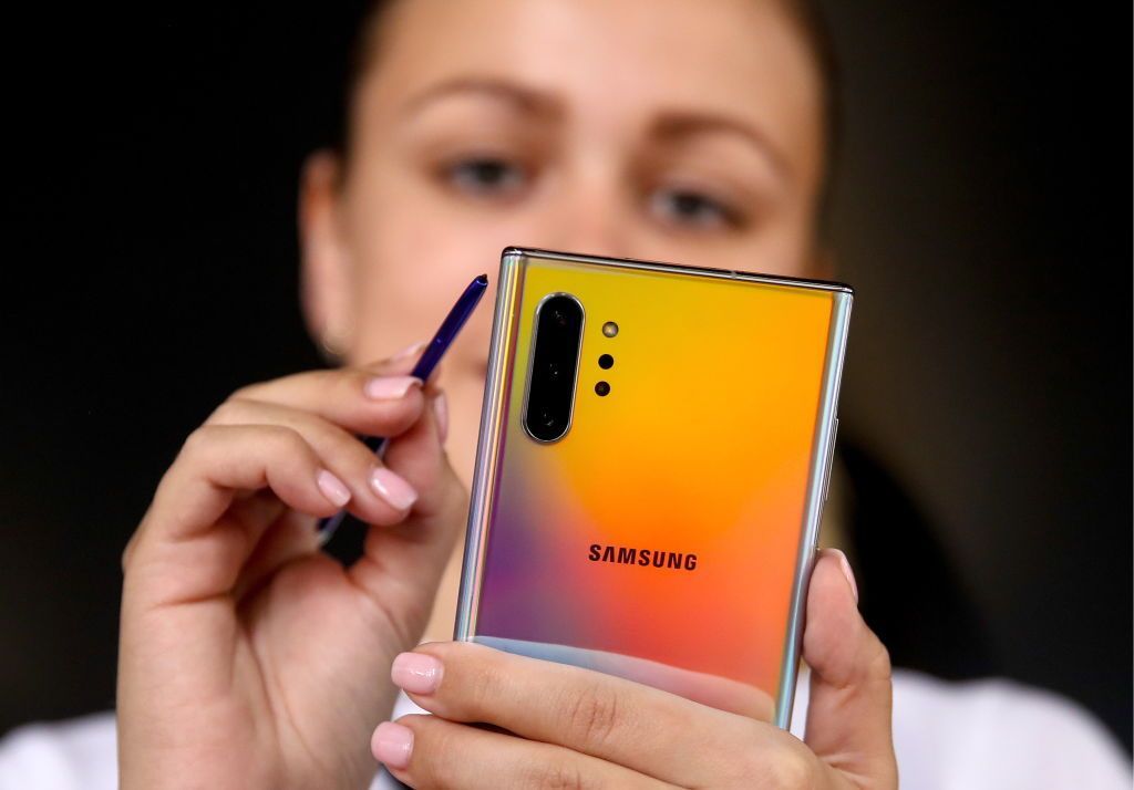 MOSCOW, RUSSIA AUGUST 8, 2019: Unveiling a Samsung Galaxy Note 10 Plus smartphone with a 6.8-inch screen and an upgraded S-Pen stylus, at Moscow's Gorky Park. Valery Sharifulin/TASS (Photo by Valery SharifulinTASS via Getty Images)