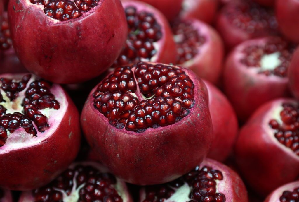 MOSCOW, RUSSIA - OCTOBER 20, 2018: Pomegranates at Autumn Gifts of Azerbaijan, a festival of Azerbaijani products, in Tverskaya Square. Mikhail Tereshchenko/TASS (Photo by Mikhail TereshchenkoTASS via Getty Images)