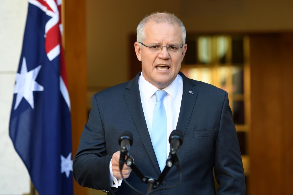 CANBERRA, AUSTRALIA - APRIL 11: Australian Prime Minister Scott Morrison talks to the media at a press conference announcing an election date at Parliament House on April 11, 2019 in Canberra, Australia. Scott Morrison visited the Governor General today to ask for an election on 18 May. All 151 House of Representatives seats will be up for election. (Photo by Tracey Nearmy/Getty Images)