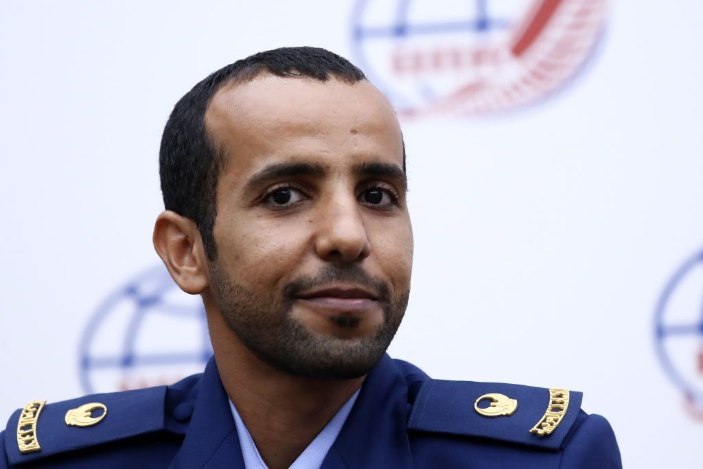 MOSCOW REGION, RUSSIA  SEPTEMBER 5, 2019: ISS Expedition 61/62/EP-19 prime crew member, the United Arab Emirates' first astronaut Hazza Al Mansouri at a news conference on the upcoming mission to the International Space Station, in Zvyozdny Gorodok [Star City], Moscow Region. The launch of Expedition ISS-61/62/EP-19 aboard the Soyuz MS-15 spacecraft to the ISS is scheduled for September 25, 2019. Anton Novoderezhkin/TASS (Photo by Anton NovoderezhkinTASS via Getty Images)