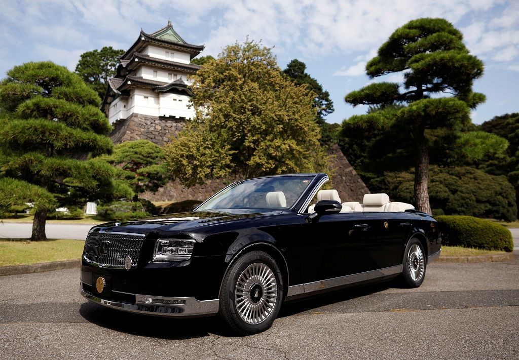A special convertible car, custom model of Toyota Motor's Century sedan, which will be used for Japanese new Emperor Naruhito and Empress Masako's parade after the enthronement ceremony of Emperor Naruhito on October 22, 2019, is displayed during a press preview at the Imperial Palace in Tokyo, Japan October 7, 2019.  REUTERS/Issei Kato