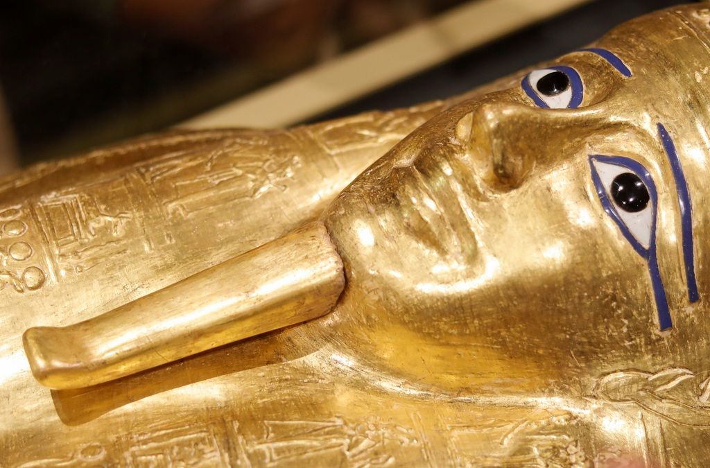 The Gold Coffin of Nedjemankh is displayed during a news conference to announce its return from the U.S. and display at the National Museum of Egyptian Civilization (NMEC) in Cairo, Egypt October 1, 2019. REUTERS/Amr Abdallah Dalsh