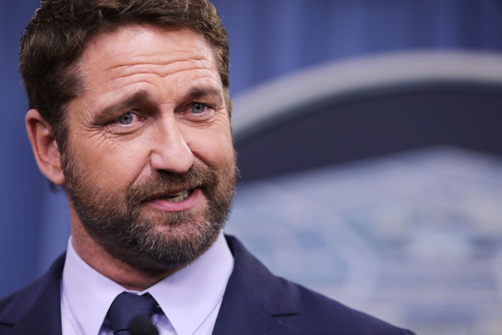 ARLINGTON, VIRGINIA - OCTOBER 15: Scottish Actor Gerard Butler talks about his new submarine action film 'Hunter Killer' during a news conference at the Pentagon October 15, 2018 in Arlington, Virginia. Butler spent three days on board a U.S. Navy submarine while researching and preparing to make the film, which stars Butler as an American submarine captain who teams with U.S. Navy Seals to rescue the Russian president, who has been kidnapped by a rogue general. (Photo by Chip Somodevilla/Getty Images)