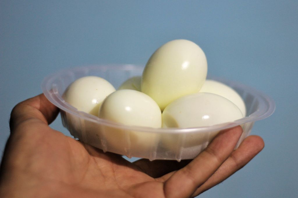 Boiled Eggs are seen in a disposable plate at a Tea Stall in New Delhi, on March 11, 2019. (Photo by Nasir Kachroo/NurPhoto via Getty Images)
