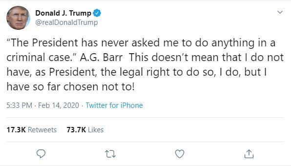 ترامب يرى أنه يملك حق التدخل في ملفات قضائية