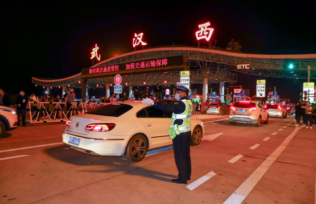 HUBEI, CHINA - APRIL 08: (CHINA MAINLAND OUT)After 76 days Wuhan officially deblocking and people are allowed to leave or come to Wuhan as the outbreak of novel coronavirus eased on 08th April, 2020 in Wuhan,Hubei,China.(Photo by TPG/Getty Images)