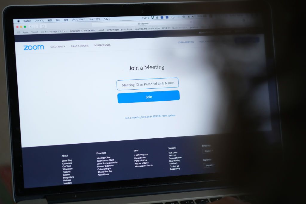 KATWIJK, NETHERLANDS - APRIL 4: In this photo illustration, the website of  Zoom Video Communications Inc is seen on April 4, 2020 in Katwijk, Netherlands.  (Photo by Yuriko Nakao/Getty Images)"n