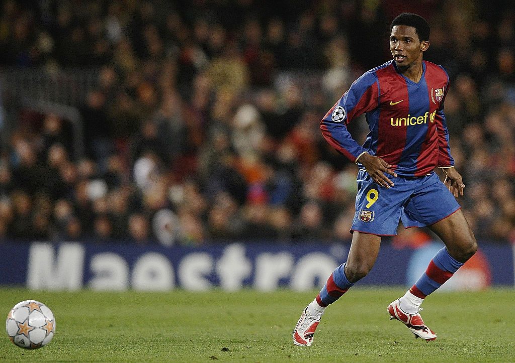 05 March 2008, Barcelona, Spain --- FC Barcelona's Samuel Eto'o of Cameroon in action during an UEFA Champions League soccer match at the Nou Camp stadium. Photo by Victor Fraile --- Image by © Victor Fraile/Corbis | Location: Barcelona, Spain.  (Photo by Victor Fraile/Corbis via Getty Images)