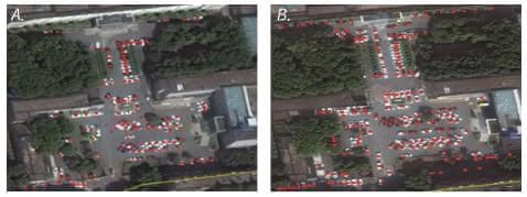 صور الأقمار الصناعية لموقف سيارات مستشفى ووهان تيانيو في أكتوبر/تشرين الأول 2018 (يسار) وأكتوبر/تشرين الأول 2019.