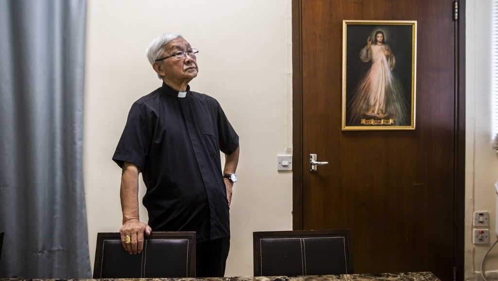 In this picture taken on September 11, 2020, Cardinal Joseph Zen, former bishop of Hong Kong, poses for a photo at his residence during an interview with AFP in Hong Kong. - Cardinal Joseph Zen fled the communist takeover of China as a teenager and found sanctuary in Hong Kong, a bastion of religious freedom that he now fears could disappear under Beijing's tightening grip. (Photo by ISAAC LAWRENCE / AFP) / TO GO WITH HongKong-China-religion-politics,FOCUS by Su Xinqi