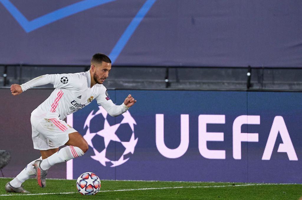 إيدين هازارد أثناء مباراة ريال مدريد وإنتر بدوري الأبطال