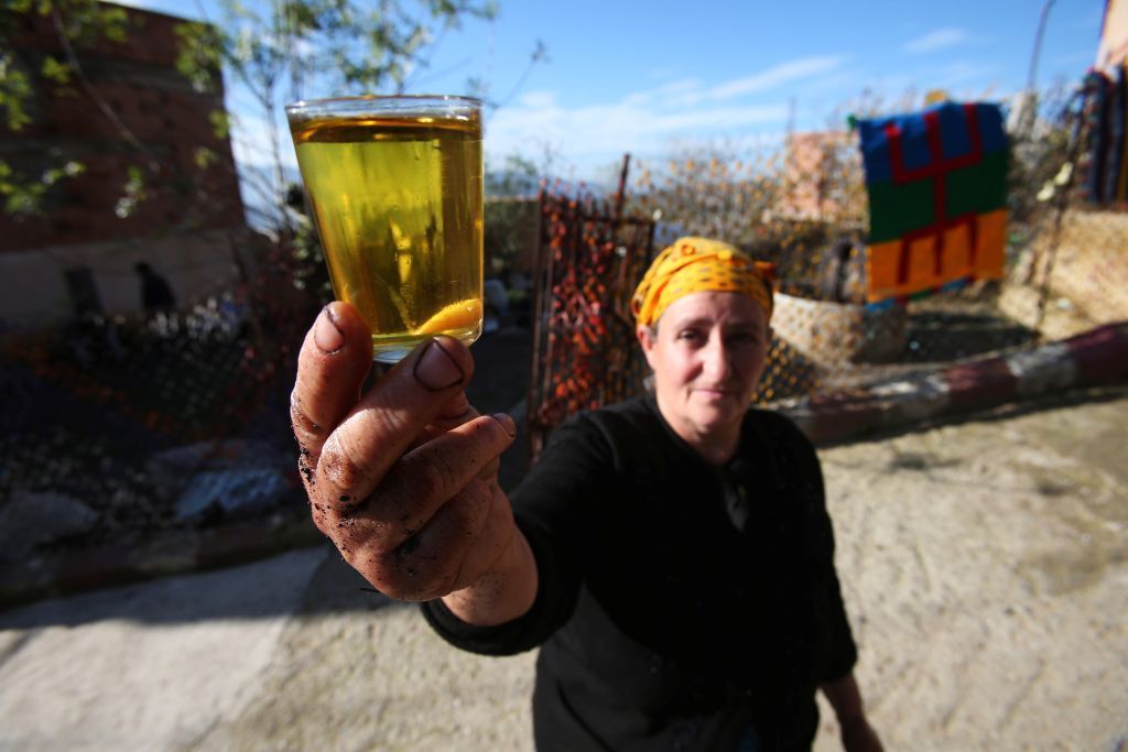 محاولات حثيثة لإنقاذ موسم الزيتون من جائحة كورونا في الجزائر 1 جزائرية تحمل كوبًا مليئًا بزيت الزيتون بعد استخراجه باستخدام معصرة زيتون تقليدية في قرية بوزيجان/ رويترز