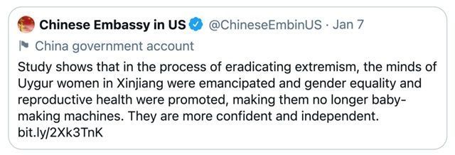 استمرار ردود الأفعال الدولية المنددة بتغريدة صينية حول برامج التعقيم القسري لمسلمي الإيغور