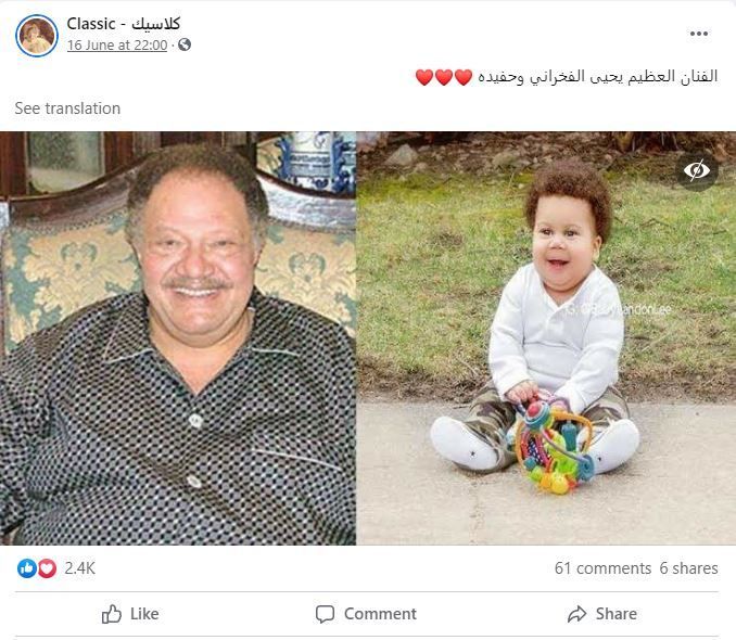 صور الطفل الذي يشبه الفنان يحيى الفخراني ليس لها علاقة به