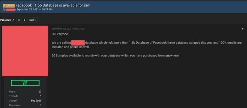 ما حقيقة عرض بيع بيانات 1.5 مليار مستخدم لفيسبوك عبر منتدى قرصنة؟