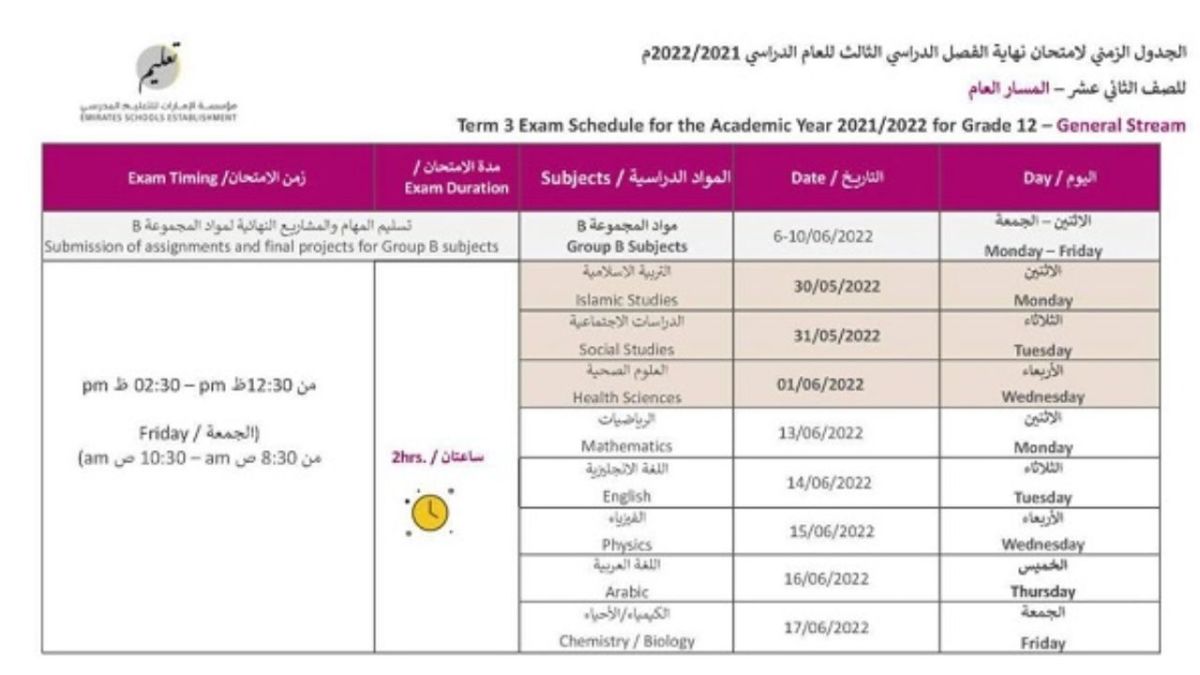 الإمارات.. 10 يونيو بدء امتحانات نهاية العام الدراسي للصفوف "3 - 12" 4 الإمارات.. 10 يونيو بدء امتحانات نهاية العام الدراسي للصفوف "3 - 12"