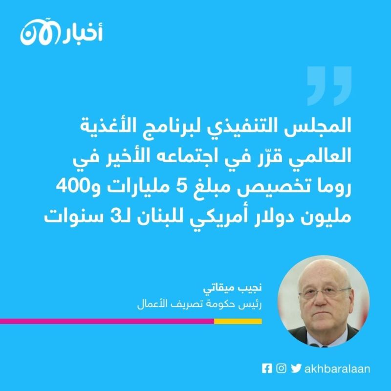 أبلغ برنامج الأغذية العالمي، لبنان موافقته على تخصيص أكثر من خمسة مليارات دولار كمساعدات