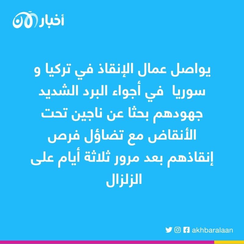 زلزال تركيا وسوريا.. عمليات البحث عن ناجين مستمرة في ظروف قاسية