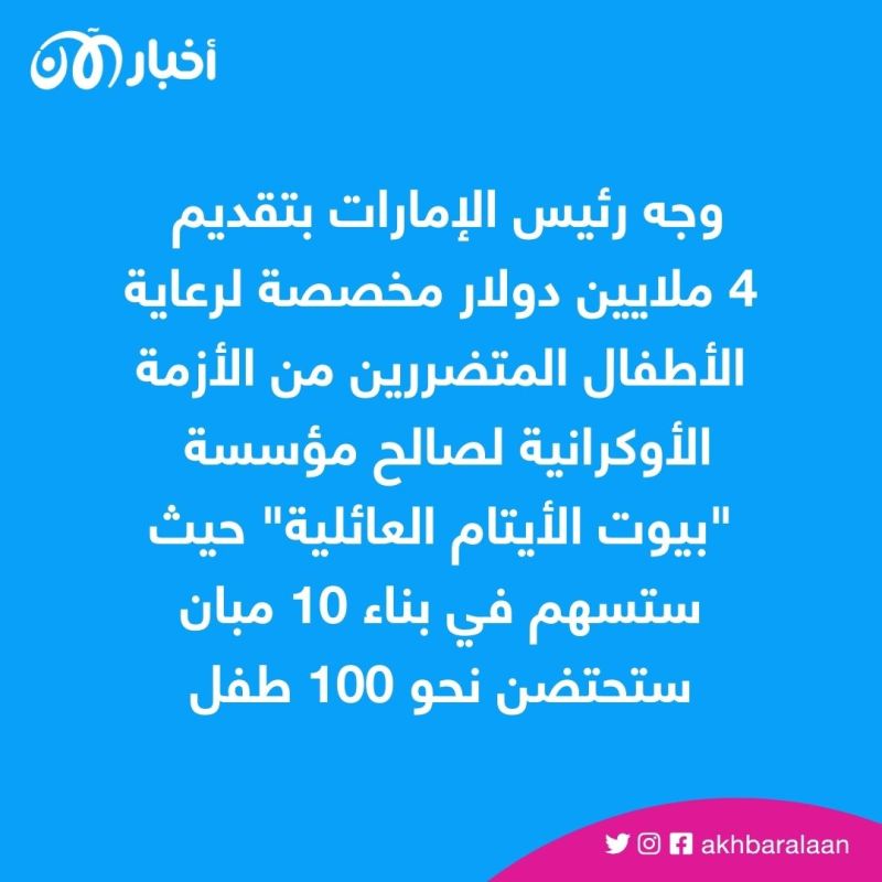 رئيس الإمارات يوجه بتقديم 4 ملايين دولار لأطفال أوكرانيا 1 رئيس الإمارات يوجه بتقديم 4 ملايين دولار لأطفال أوكرانيا