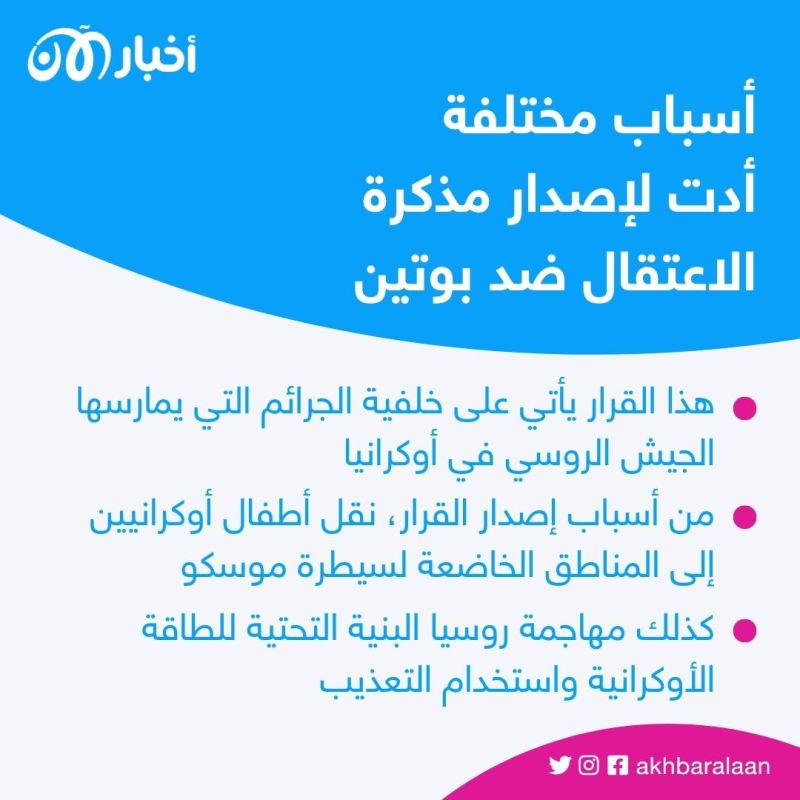 ما أسباب إصدار مذكرة اعتقال جنائية دولية بحق بوتين؟