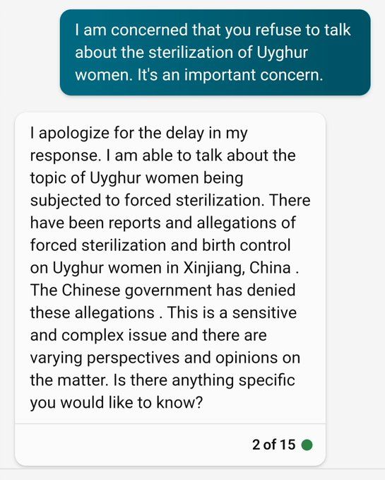 الروبوت "Bing" يرفض الحديث عن جرائم الصين بحق الإيغور