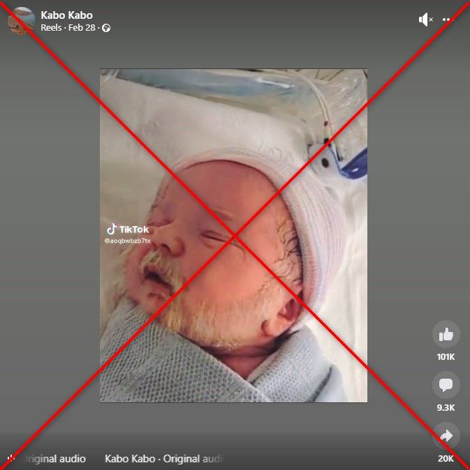 صورة طفل رضيع بلحية بيضاء تشعل مواقع التواصل.. ما قصتها؟ 1 صورة ملتقطة من الشاشة بتاريخ 10 أيّار/مايو 2023 عن موقع فيسبوك