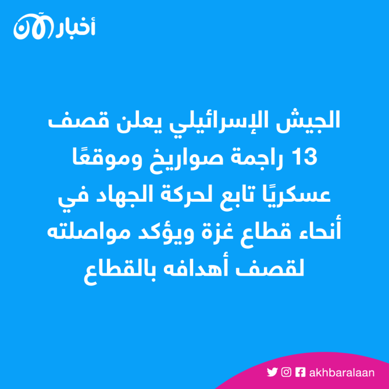الجيش الإسرائيلي يعلن قصف راجمات صواريخ تابعة لحركة الجهاد في غزة 1 الجيش الإسرائيلي يعلن قصف راجمات صواريخ تابعة لحركة الجهاد في غزة