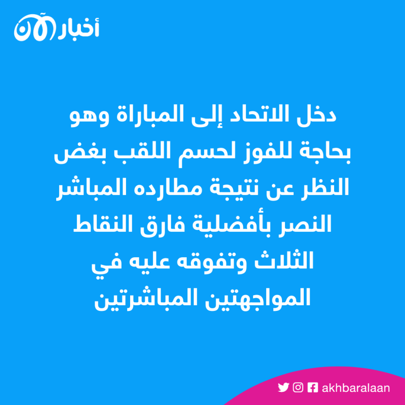 دخل الاتحاد إلى المباراة وهو بحاجة للفوز لحسم اللقب بغض النظر عن نتيجة مطارده المباشر النصر بأفضلية فارق النقاط الثلاث وتفوقه عليه في المواجهتين المباشرتين