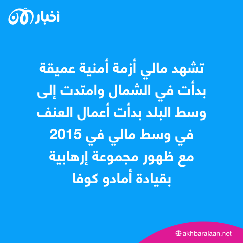 17 قتيلاً في هجومين إرهابيين في مالي 1 تشهد مالي أزمة أمنية عميقة بدأت في الشمال وامتدت إلى وسط البلد. بدأت أعمال العنف في وسط مالي في 2015 مع ظهور مجموعة إرهابية بقيادة أمادو كوفا