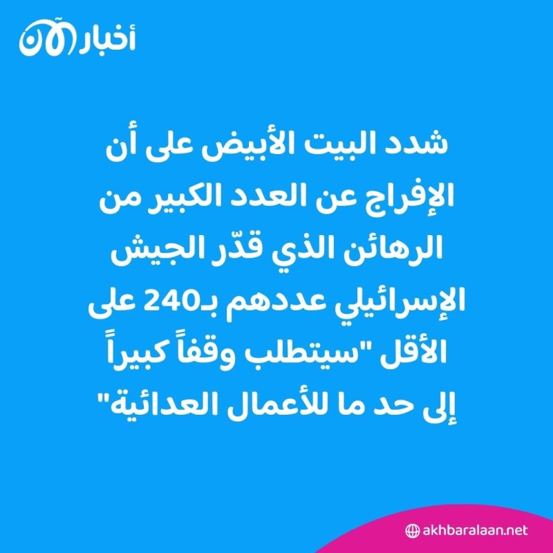 البيت الأبيض: إفراج الرهائن لدى حماس "يتطلب وقفاً كبيراً للنزاع"