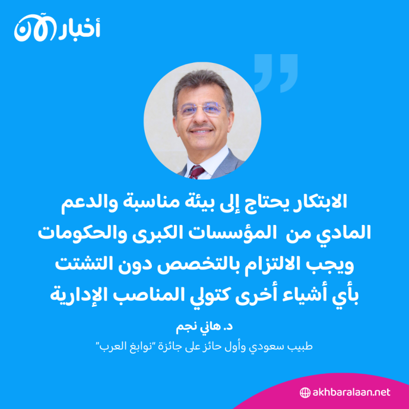 بعد فوزه بـ "نوابغ العرب".. د. هاني نجم لـ "أخبار الآن": الجائزة تدفعني لتعزيز إنتاجيتي 3 بعد فوزه بـ "نوابغ العرب".. د. هاني نجم لـ "أخبار الآن": الجائزة تدفعني لتعزيز إنتاجيتي