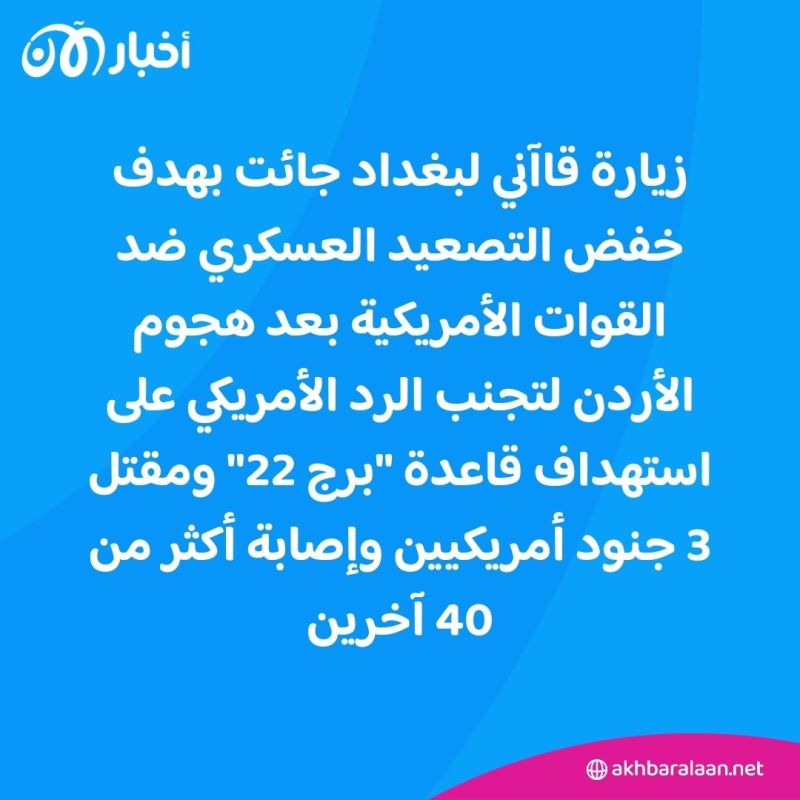 مصدر لأخبار الآن: زيارة قاآني لبغداد دفعت كتائب حزب الله إلى وقف عملياتها 