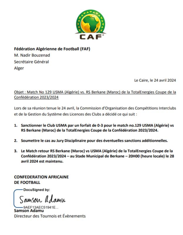 الكاف يصدم نادي اتحاد العاصمة الجزائري بعد أزمة قميص نهضة بركان 2 الكاف يصدم نادي اتحاد العاصمة الجزائري بعد أزمة قميص نهضة بركان