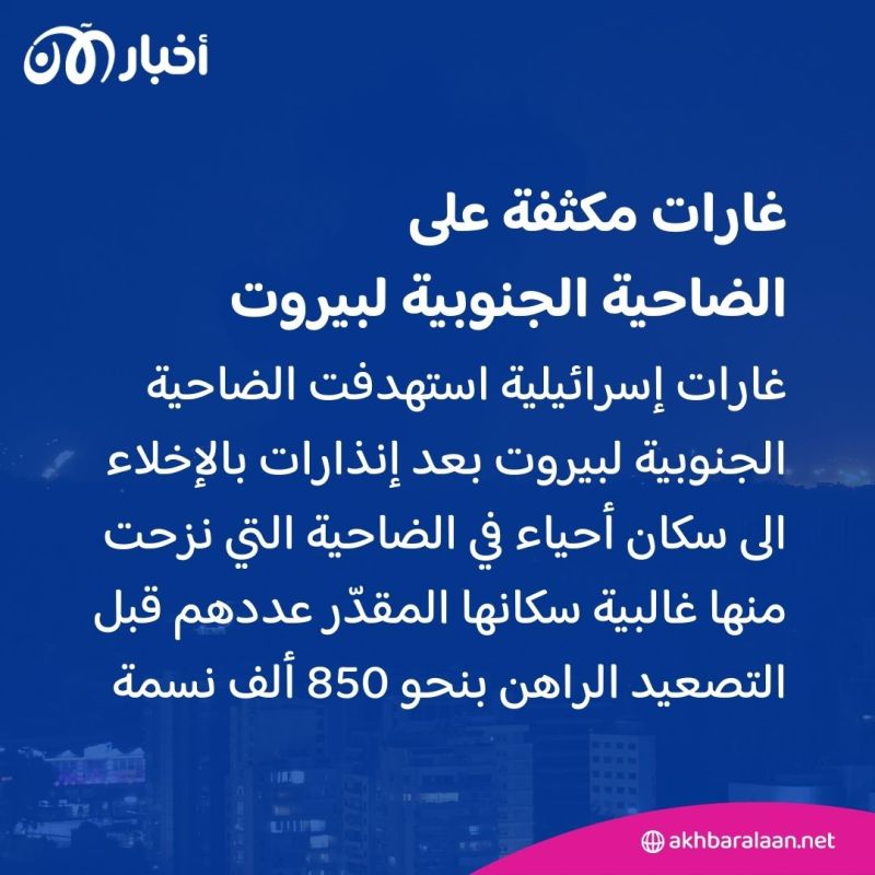 غارات مكثفة على الضاحية الجنوبية لبيروت وصفارات الإنذار تدوي في وسط إسرائيل